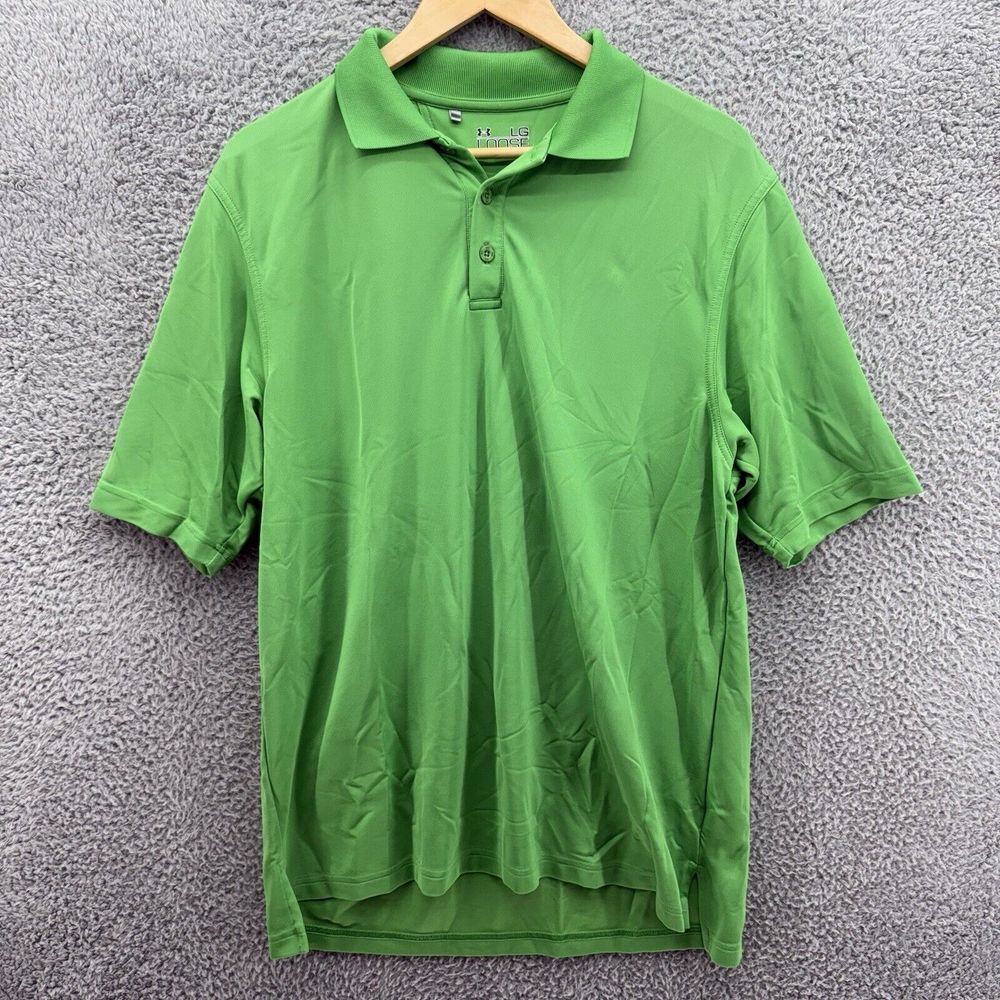 Under Armour Mens L Loose Polo Heatgear Golf Shirt Green Stretch Embroidered***‎